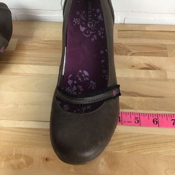 MERRELL brown wedges platform shoes pumps size 8.5 flower’s incrusted details - Picture 12 of 16
